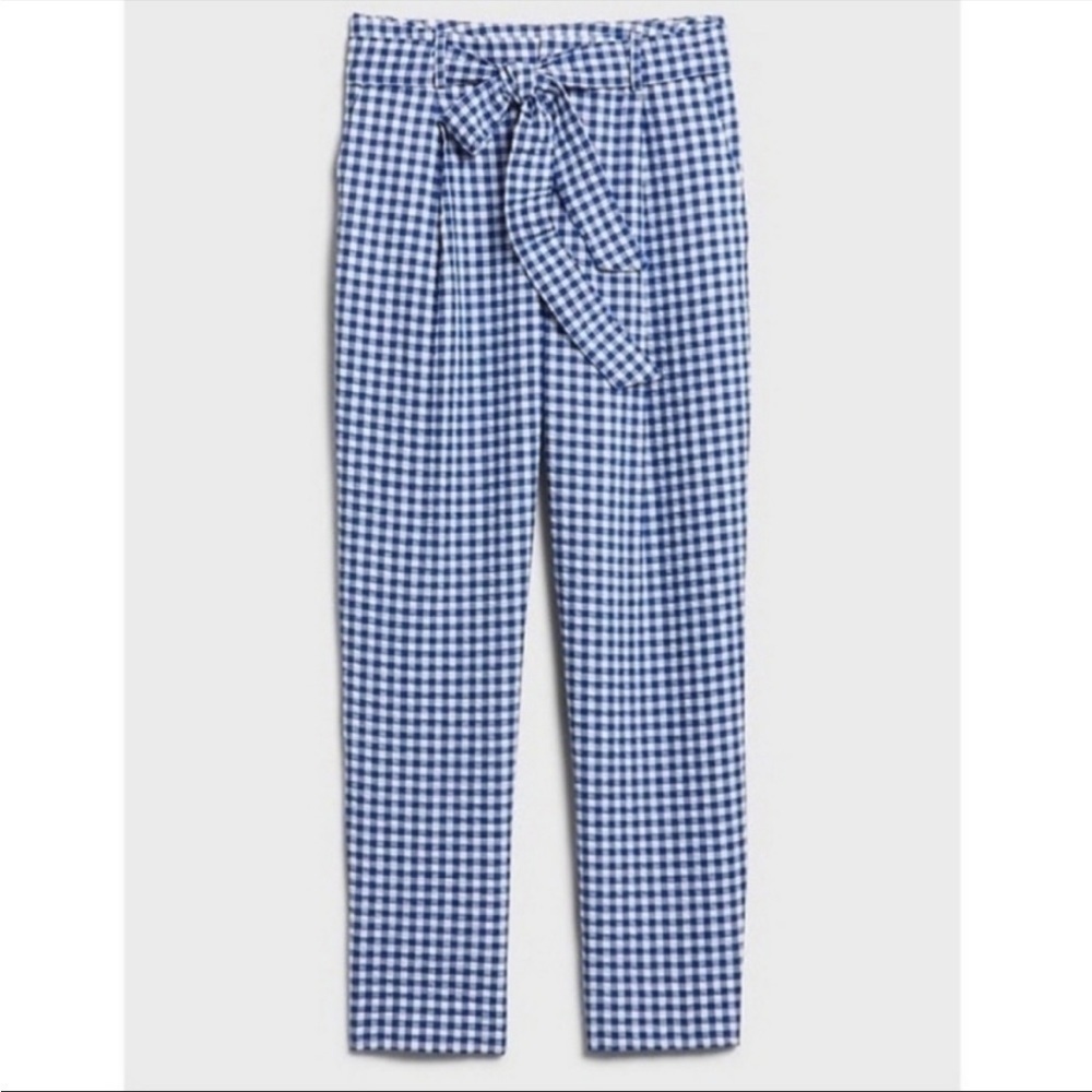 NWT Banana Republic Gingham Checkard Pant Trouser Linen Blue White Belt Tie 8